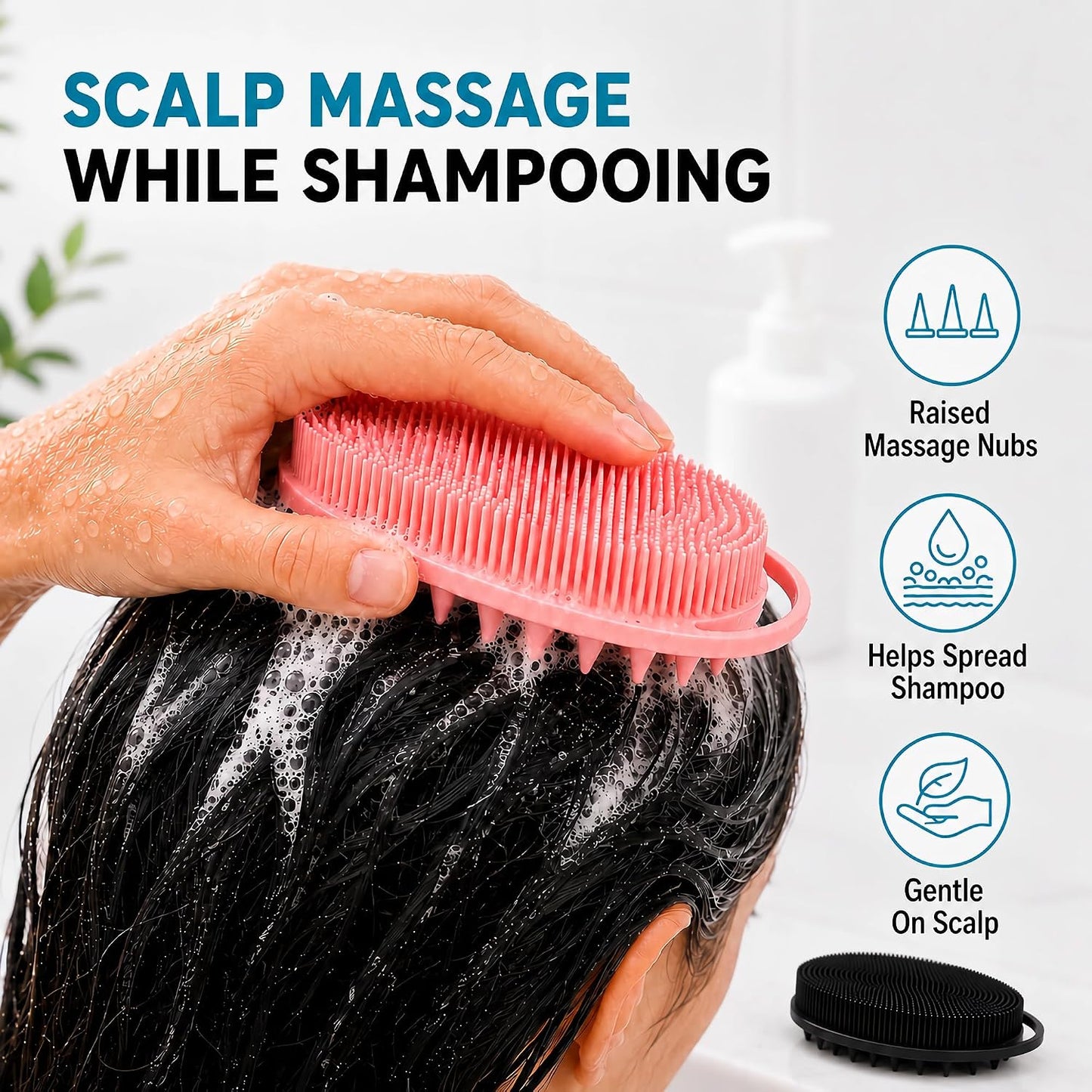 2 Pack Silicone Body Scrubber, Loofah Double-Sided Body Brush,Shower Scrubber and Scalp Massager Shampoo Brush for Sensitive Kids Women Men All Kinds of Skin (Black & Pink)