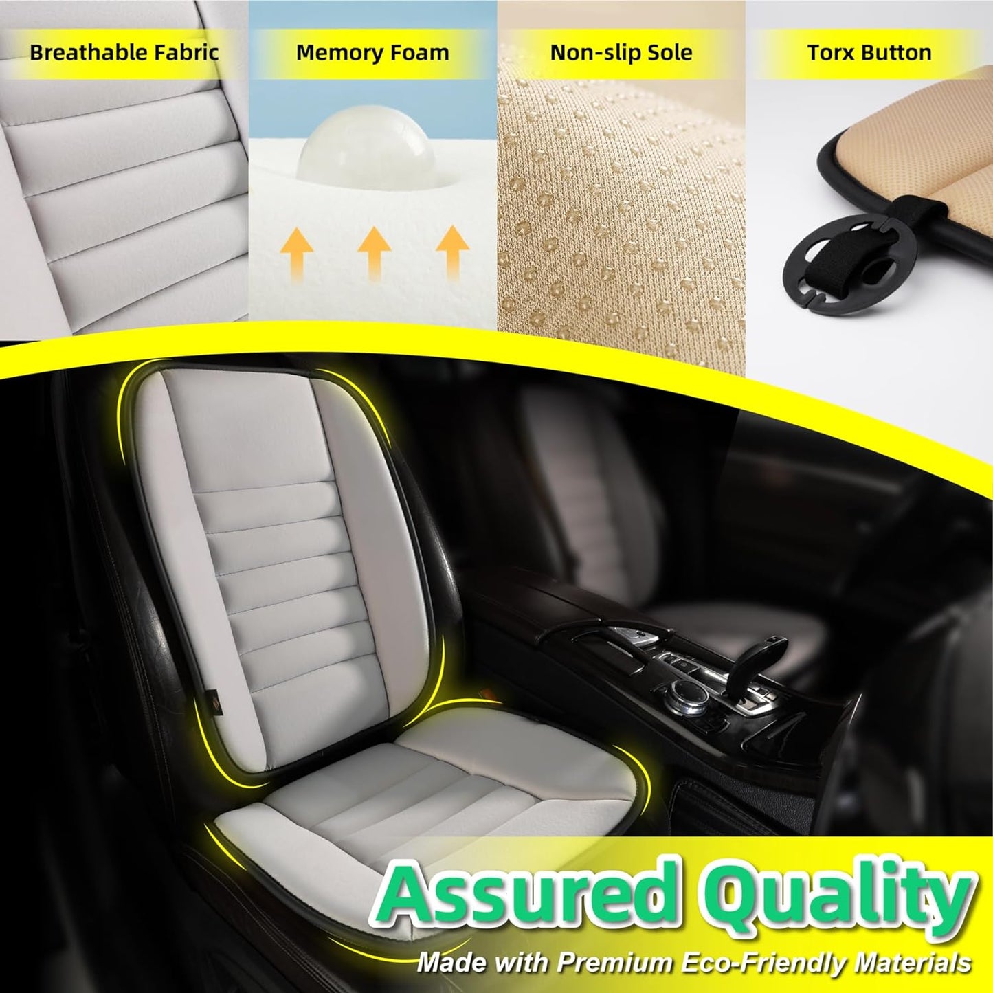 kingphenix Car Seat Cushion with Back Support Pillow: Enhanced Comfort Memory Foam Design for Pain Relief, Ideal for Drivers and Office Use - Ergonomic Lumbar Comfort for Long Sitting - Black
