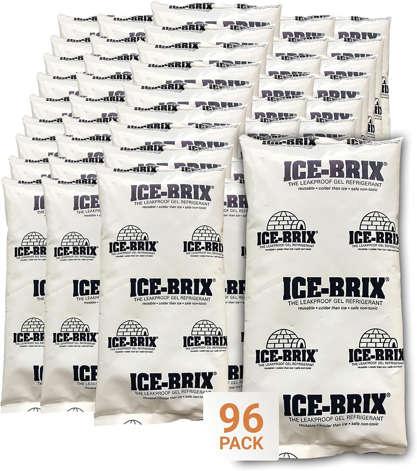 ICE-BRIX Reusable Gel Ice Packs for Shipping, 5 x 2.75 x 0.75 in, 3 oz White (96 Pack) - Compact Cold Packs for GLP-1 Medication Mailers, Lunch Boxes, Small Coolers, Frozen Food & Perishables