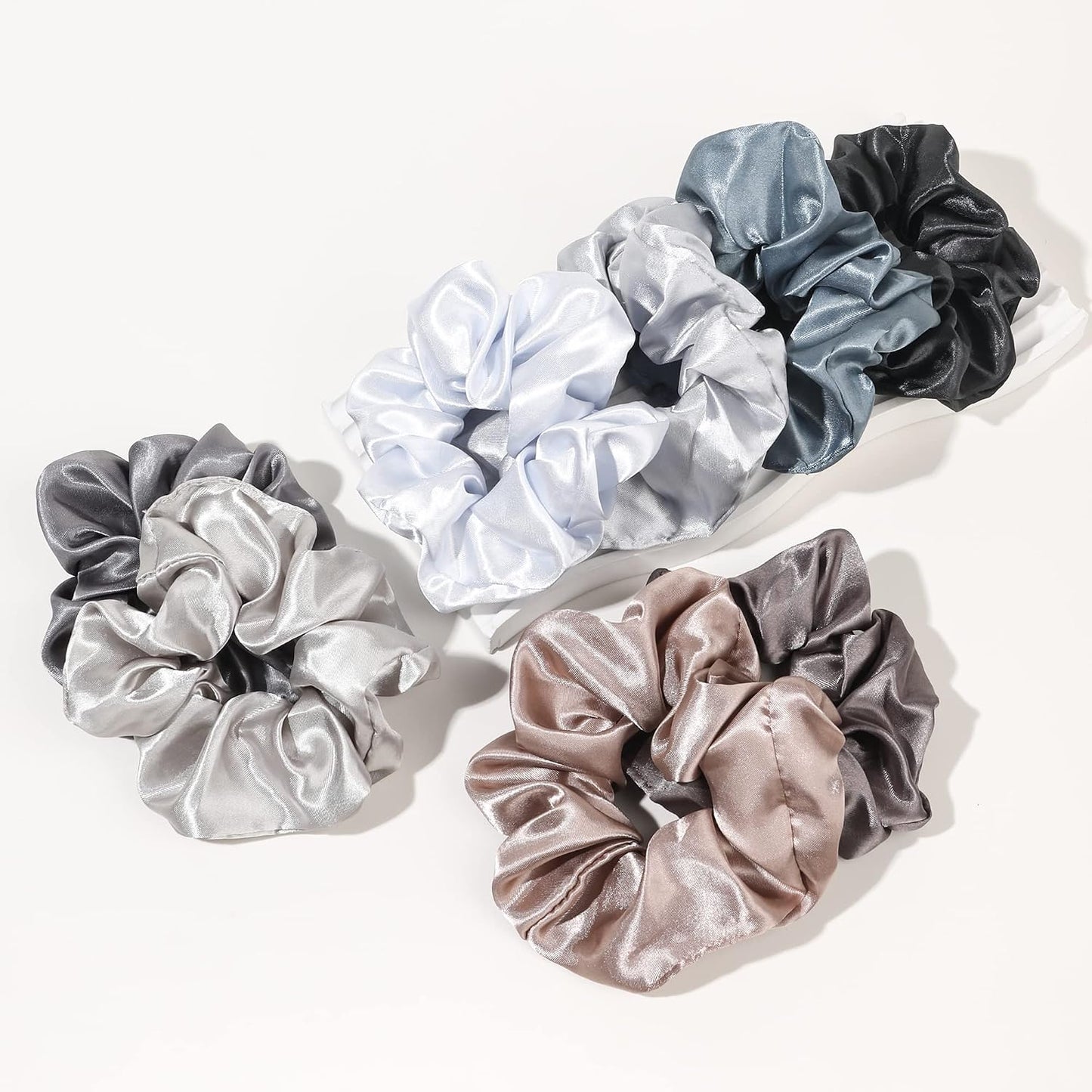 16 Pcs Scrunchies for Women - Black Satin Silk Scrunchies for Girls Hair Ties Elastics Bands Ponytail Holder Hair Accessories