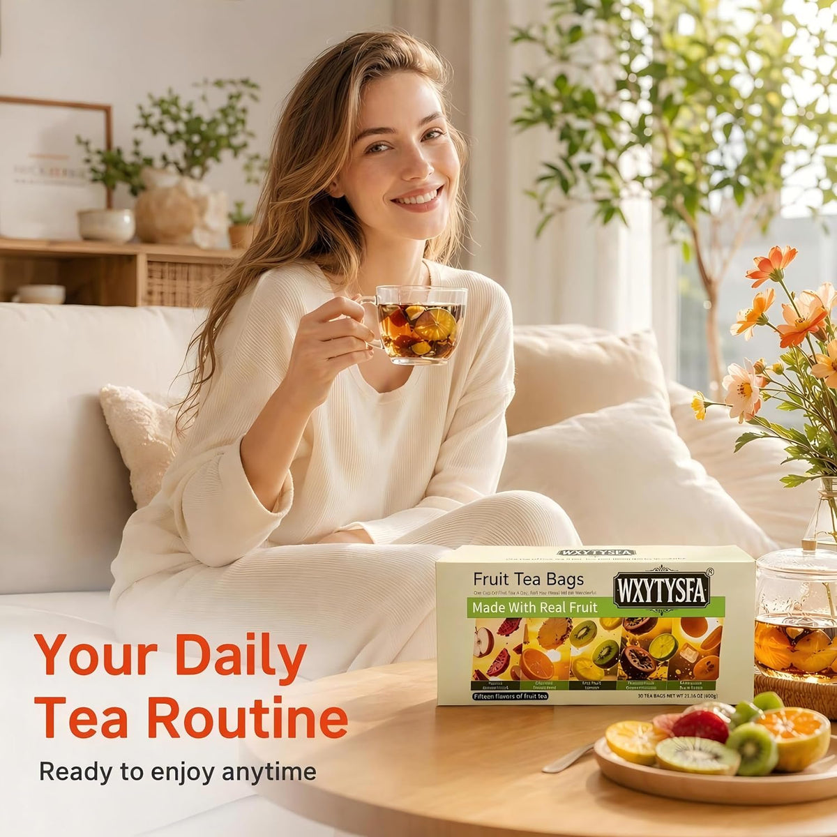 Fruit Tea Gift Box - 30 Indiv Wrapped Bags, Caffeine-Free, 1.35lbs