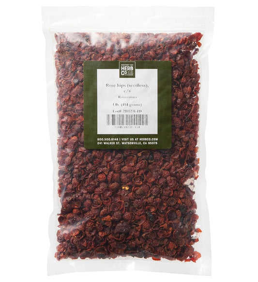 Rose Hips Seedless Cut & Sifted, by Herb Co, Rosa Canina, From Chile, Kosher, for Herbal Tea Blends & Potpourri, 1 lb