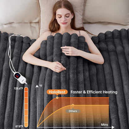 Heated Throw Blanket, Faux Fur Cozy Heating Blanket with Overheat Protection, 1/2/4/6/8 Hours Auto-Off 10 Heat Level, Machine Washable (50x60 Inches, Cream White)