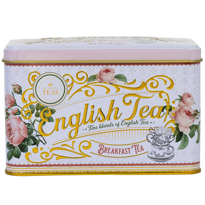 New English Teas Floral Tea Tin with 40 English Black Tea Bags - Rose