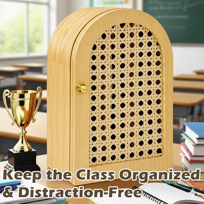 Bamboo Phone Box, Premium Cell Phone Box for Family Time, Cell Phone Jail with Charging Holes,Phone Lock Box Holds 6 Phones (Oak)