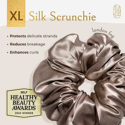 Silk Scrunchies for Women Ponytail Holders – Oversized Mulberry Silk Scrunchies – Extra Large No Damage Hair Ties for Curly, Thick, and Thin - Hair Accessories for Women – Black, XL By Curlfriend