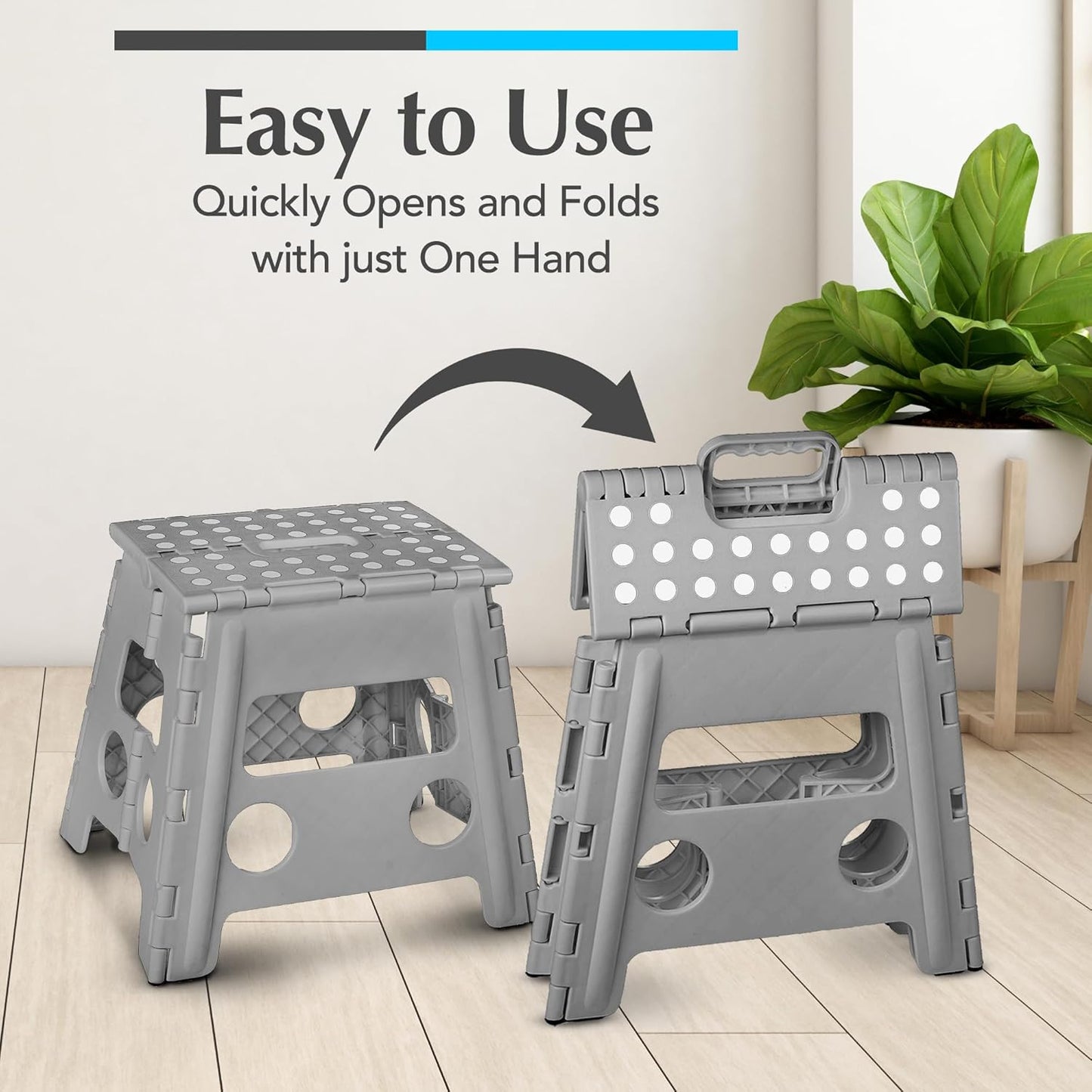 Handy Laundry Folding Step Stool - Sturdy Enough Collapsible Stool to Support Adults - Opens Easy with One Flip - Great for Kitchen, Bathroom or Bedroom (Black - 9 Inch)