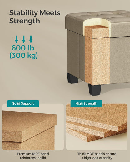 SONGMICS Storage Ottoman, Small Ottoman Foot Rest with Legs, 12.6 x 15.7 x 13.2 Inches Foot Stool, Load up to 660 lb, for Living Room, Bedroom, Dorm, Slate Gray ULSF012G01