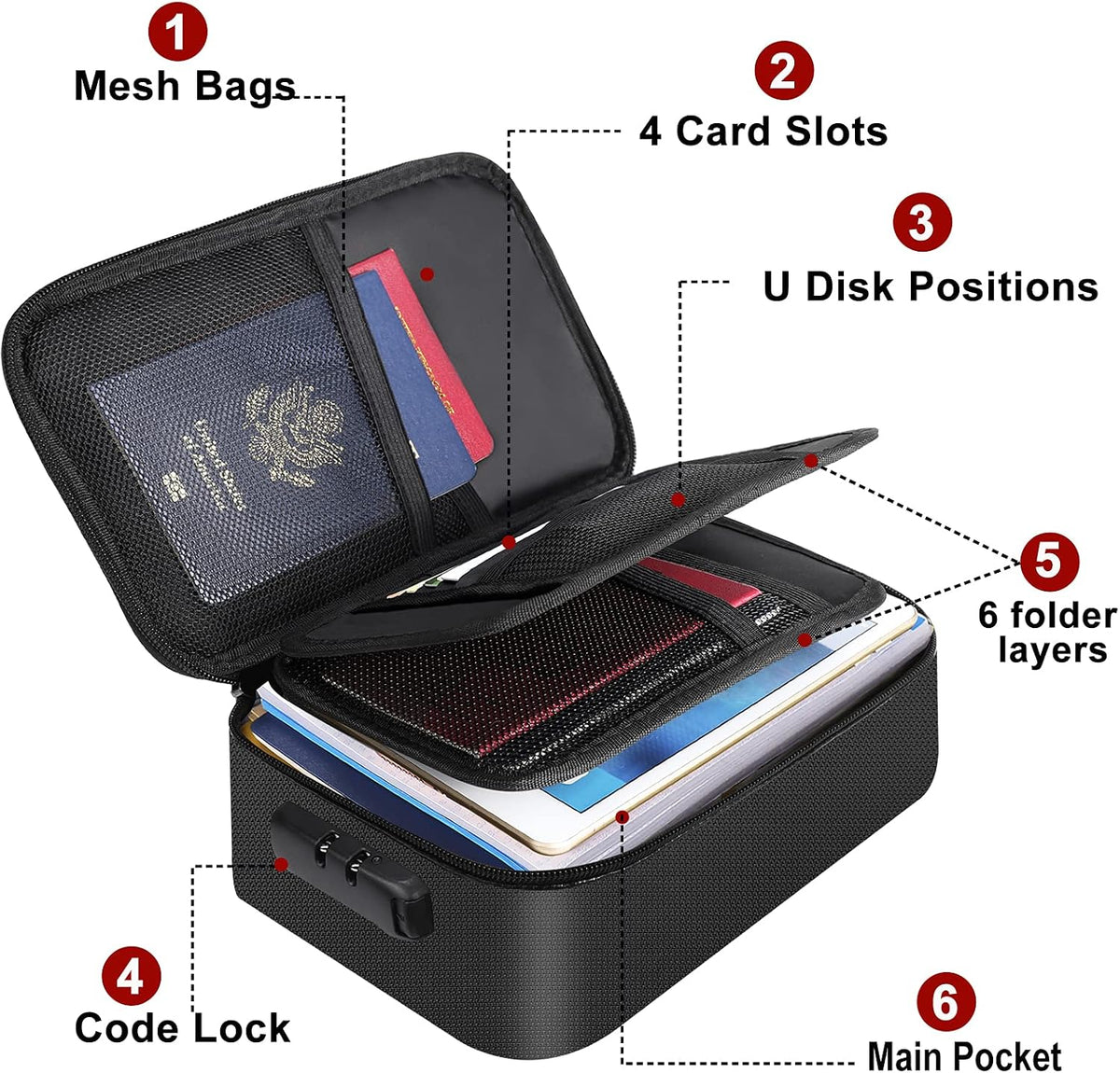 ENGPOW Small Fireproof Storage Organizer Case with Lock, 9”x 5.3”x 3.7”