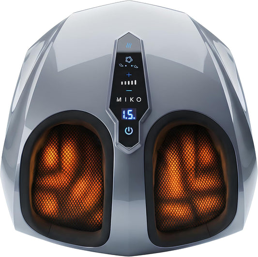 MIKO Foot Massager Machine with Deep-Kneading, Compression, Shiatsu, and Heat for Plantar Fasciitis, Neuropathy - Fits up to Men Size 12