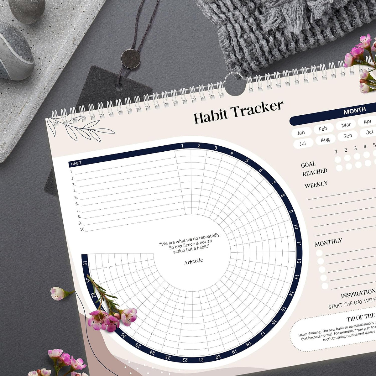 BIROYAL Habit Tracker Calendar 2026 (Undated 12 Months) - Daily Habit Tracker Jounal with Spiral Binding & Hanger - Goal Tracker - Motivational Monthly Habit Calendar - Productivity Tool and Workout Calendar - 8.3" x 11.2" (A4 Size)