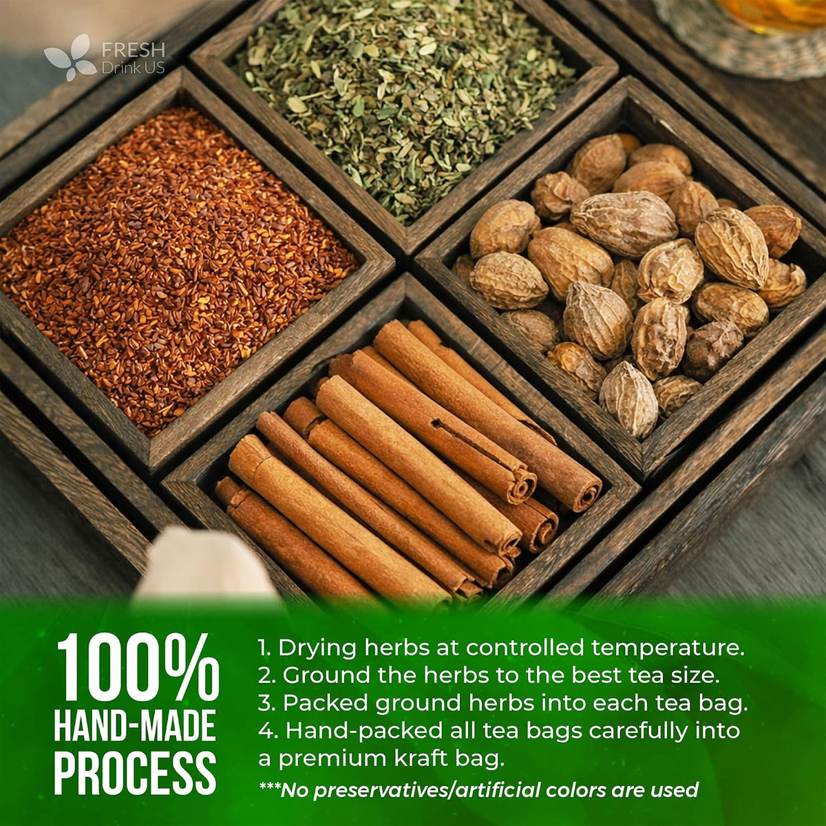 FreshDrinkUS, 30 Tea Bags Herbal Tea – Caffeine-Free Herbal Tea with Rooibos, Turmeric & Hibiscus – Loose Leaf Blend for Daily Rituals and Clean Living – Vegan, No Additives
