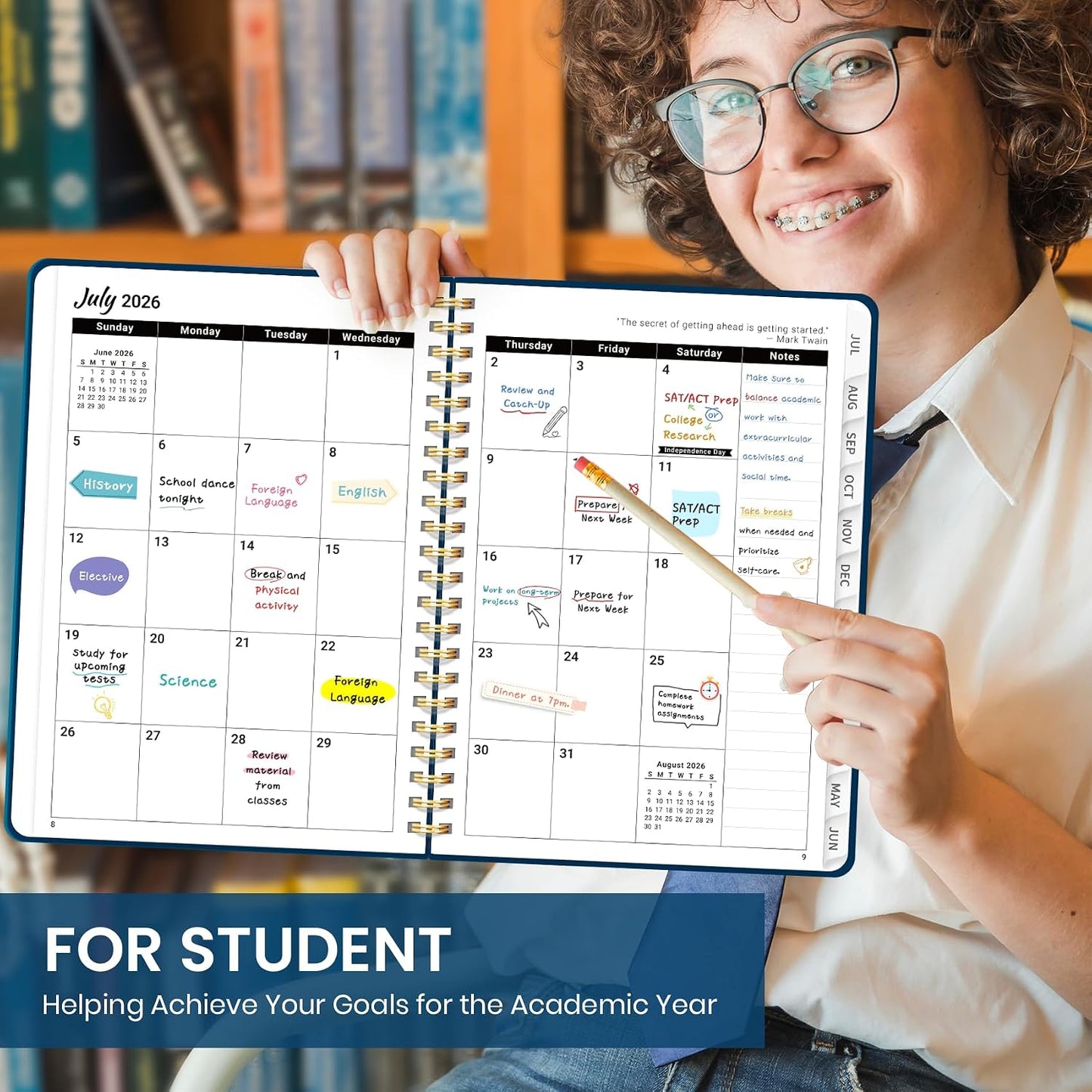 Planner 2026-2027 for Women & Men, Academic Monthly and Weekly Calendar Planner, Jul 2026 - Jun 2027, A5 (6.3" x 8.5"), Teacher Student Planning Book with Tabs, Ideal for Office School Supplies - Pink