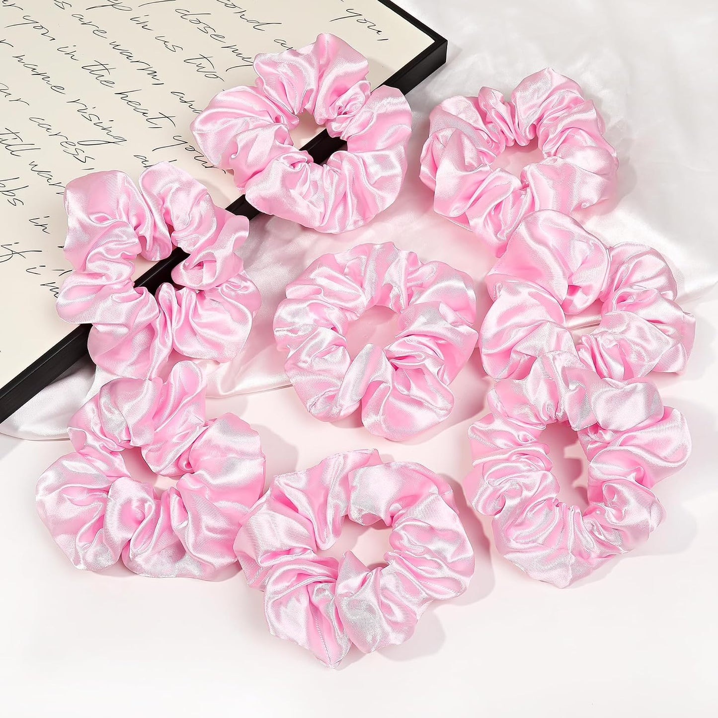 16 Pcs Scrunchies for Women - Black Satin Silk Scrunchies for Girls Hair Ties Elastics Bands Ponytail Holder Hair Accessories