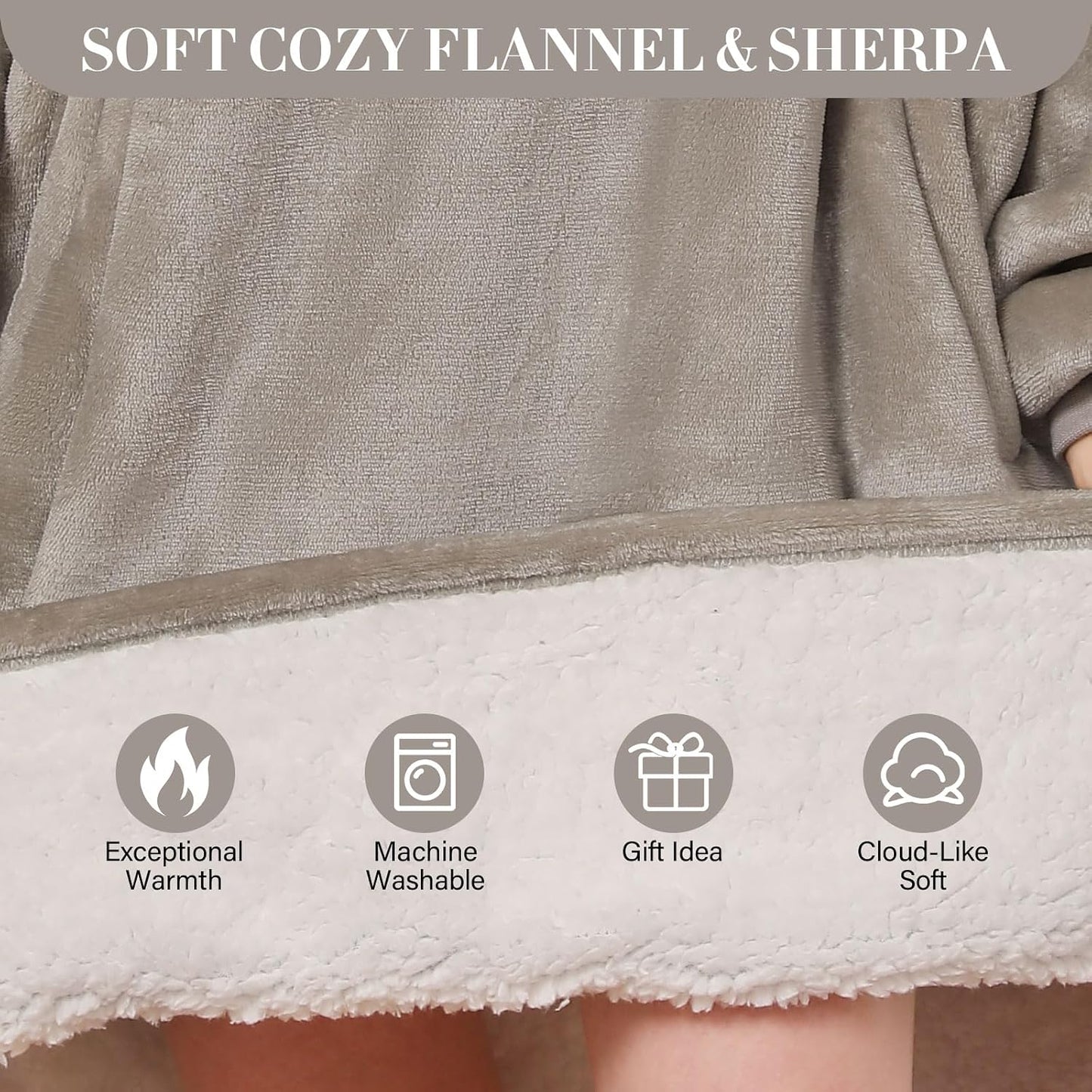 LetsFunny Blanket Hoodie,Oversized Wearable Sherpa Fleece Blanket Sweatshirt,Super Soft Warm Cozy with Giant Pocket,Gifts for Women Men Adults Teenagers, One Size Fits All