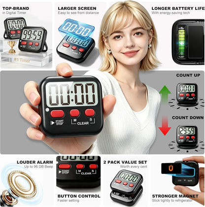 Antonki 2 Pack Digital Timer for Kids Classroom Kitchen Timers for Cooking