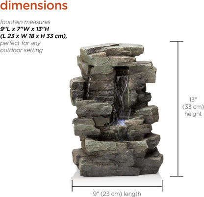 Alpine Corporation 13" Tall Indoor Tabletop Water Fountain, 4 Tier Cascading Water Feature with LED Lights for Home, Office, Living Room, or Zen Decor, Gray