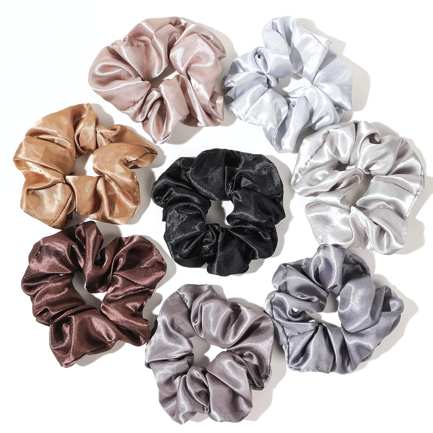 16 Pcs Scrunchies for Women - Black Satin Silk Scrunchies for Girls Hair Ties Elastics Bands Ponytail Holder Hair Accessories