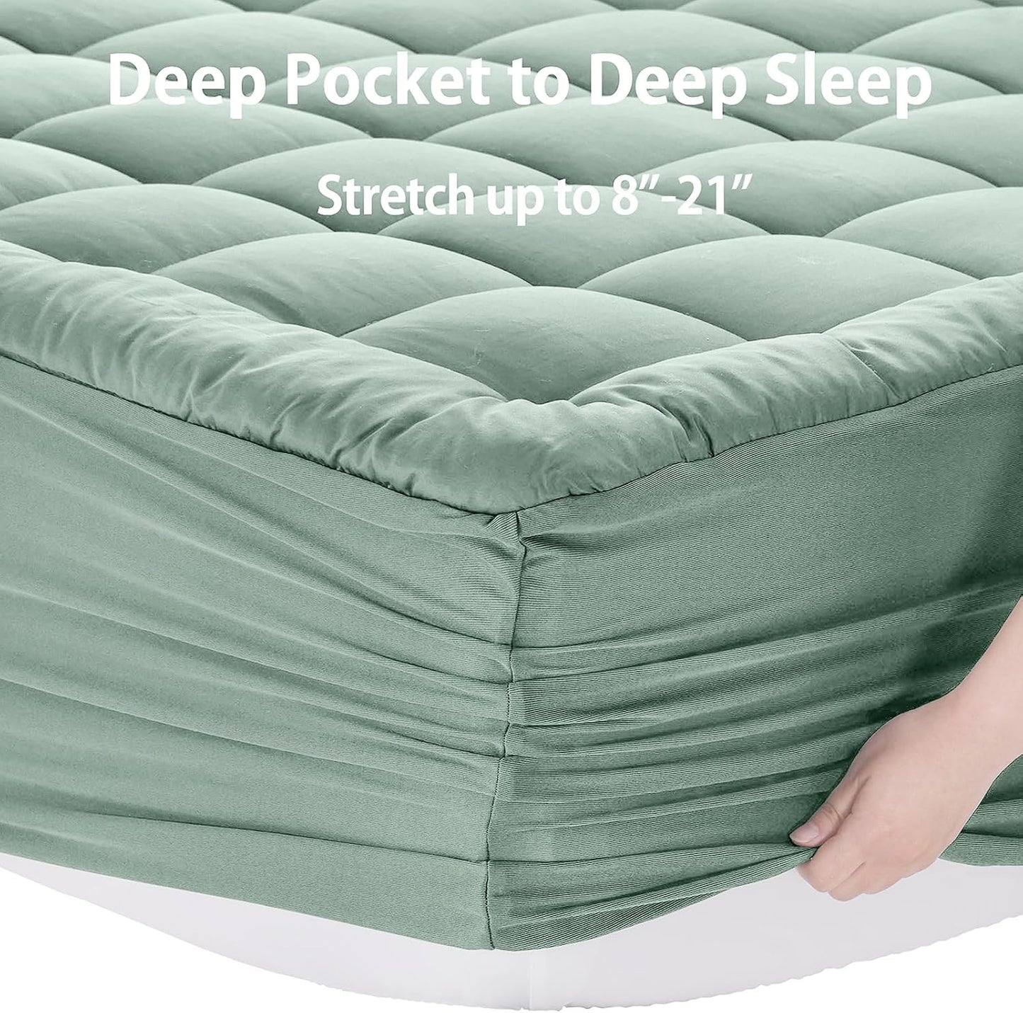 EASELAND Queen Size Mattress Pad Pillow Top Mattress Cover Quilted Fitted Mattress Protector Cotton Top Stretches up 8-21" Deep Pocket Cooling Mattress Topper (60x80 inch, White)