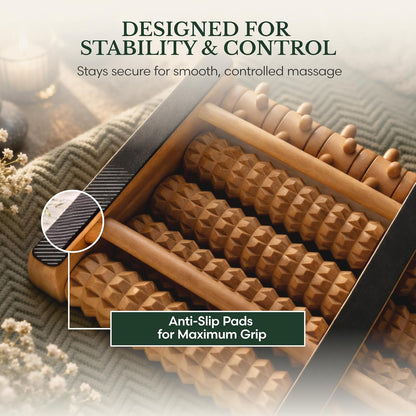 Brookstone Foot Massager Roller Plantar Fasciitis Pain Relief - Wooden Under Desk Feet Massage - Dual Manual Heel Massagers - Wood Rolling Acupressure Tool with Reflexology Guide - Gift for Men, Women