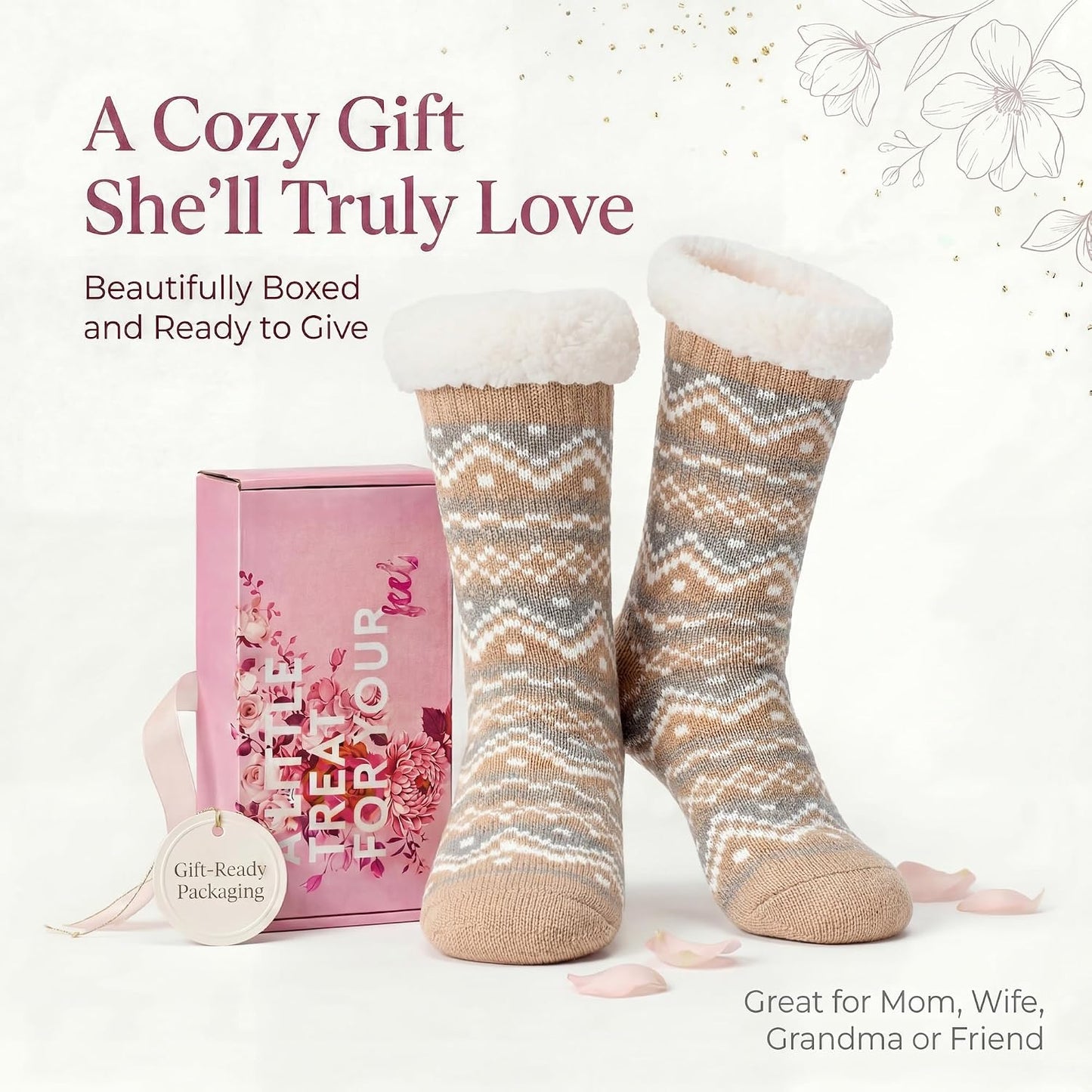 Cozylook Fuzzy Slipper Socks for Women with Grips Warm Cozy Soft Non-Slip Winter Socks Cozy Gift Idea