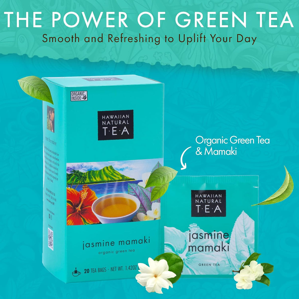 Hawaiian Natural Tea Organic Mamaki Jasmine Green Tea Blend - 20 Bags