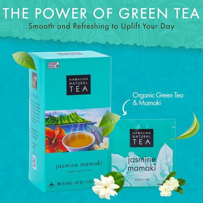 Hawaiian Natural Tea Organic Mamaki Jasmine Green Tea Blend - 20 Bags