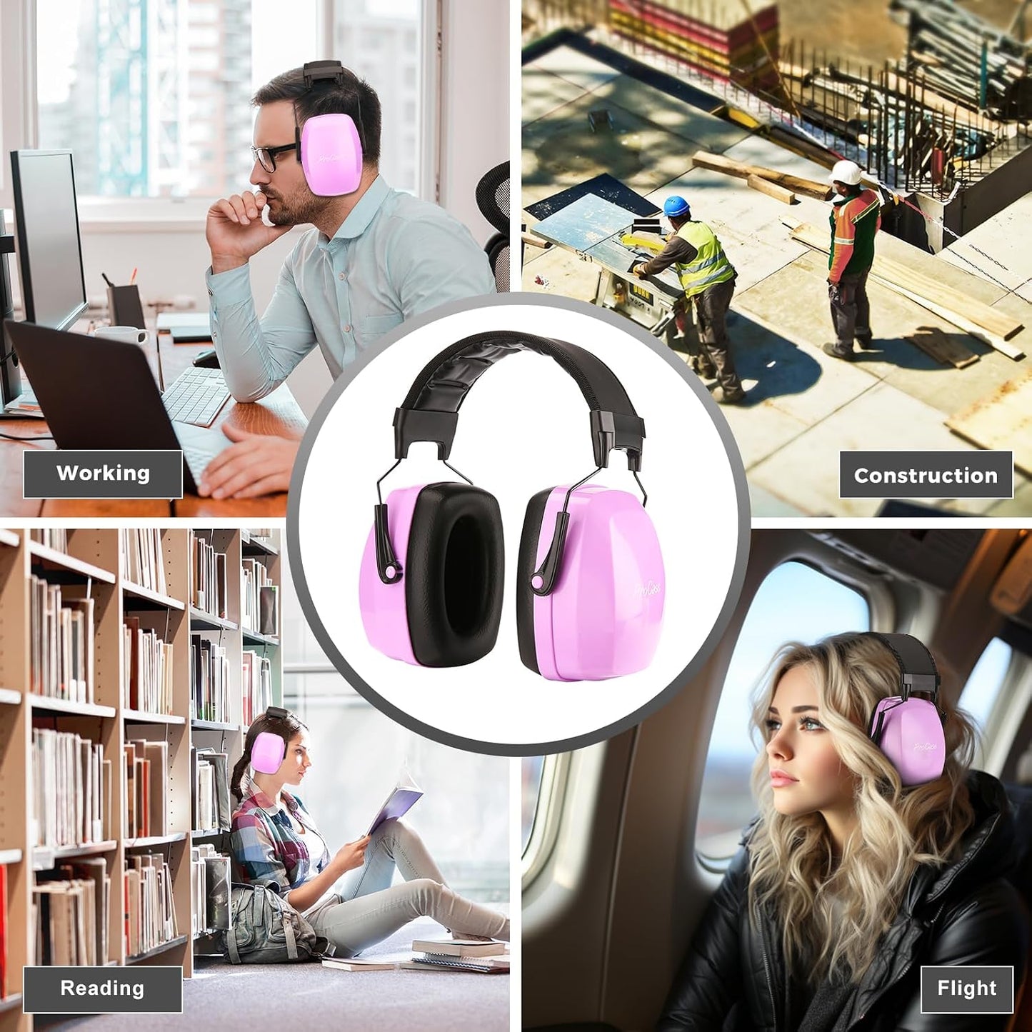ProCase Noise Cancelling Ear Muffs SNR 33dB, Ear Hearing Protection Headphones for Adults, Sound Proof Ear Defenders for Work, Mowing, Shooters Shooting Gun Range, Construction -Black