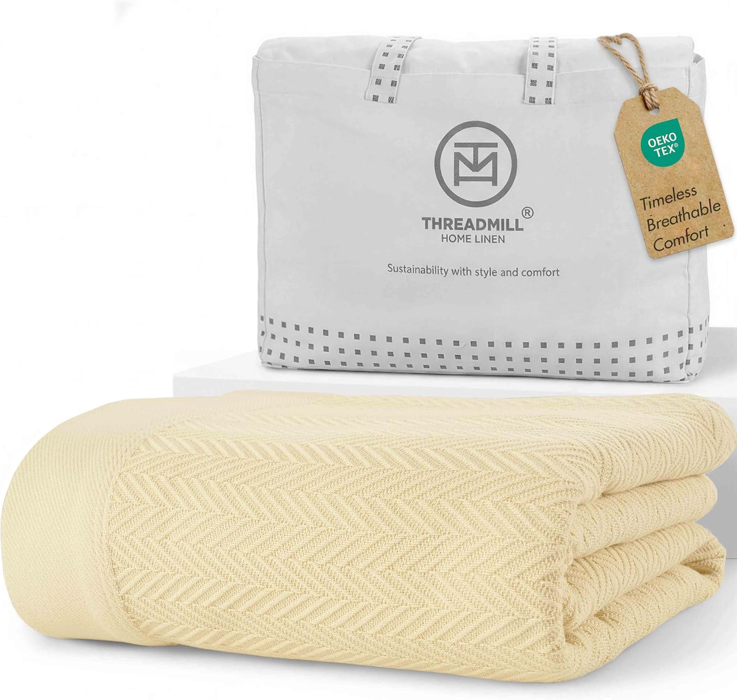 Threadmill Travel Blanket Cotton Viscose from Bamboo - Airplane Premium Soft Flight Grey Throw Blanket in Cloth Bag (Grey Color) Compact & Portable Blanket for Travel, Car, Picnic & Camping