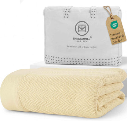 Threadmill Travel Blanket Cotton Viscose from Bamboo - Airplane Premium Soft Flight Grey Throw Blanket in Cloth Bag (Grey Color) Compact & Portable Blanket for Travel, Car, Picnic & Camping