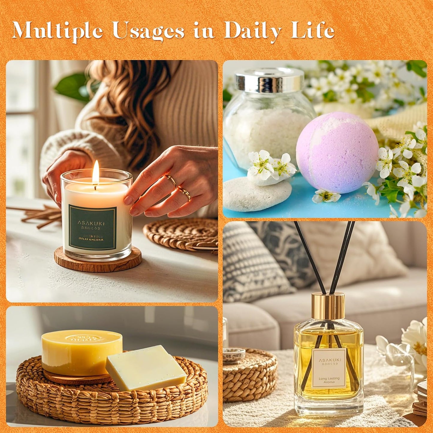 ASAKUKI Essential Oils for Diffuser –6 Mood Essential Oil Blends (Breathe, Uplift, Sensual, Balance, Unwind, Rest) for Morning to Night Rituals, Home & Daily Use-Thoughtful Gift