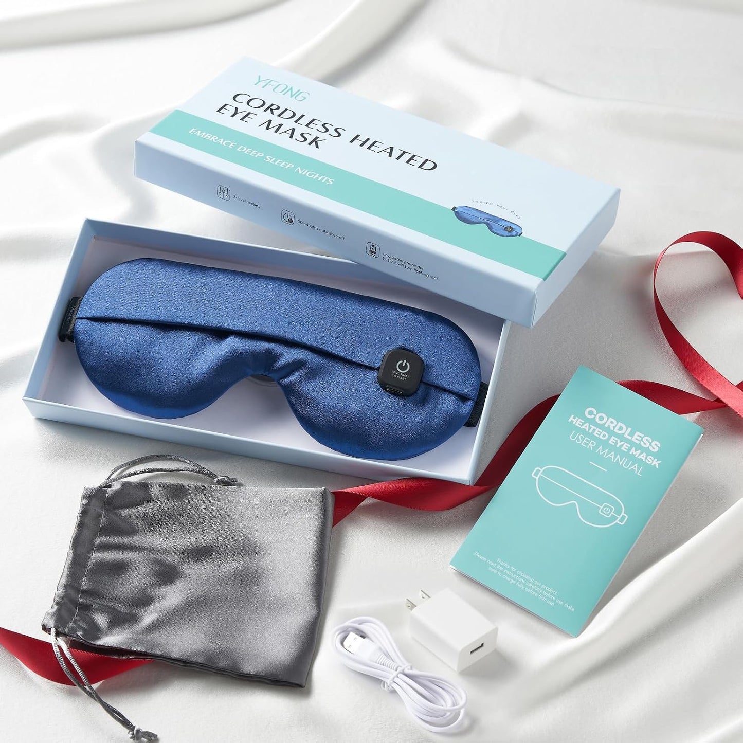 YFONG Cordless Heated Eye Mask for Dry Eyes, Warm Eye Compress, Blue