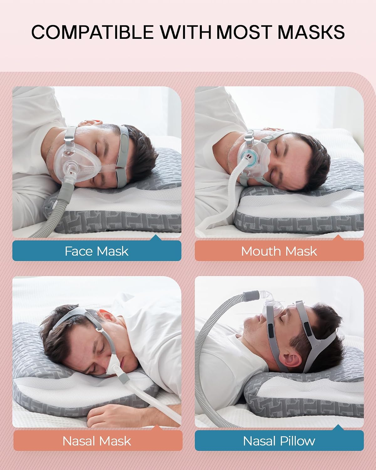 Elviros CPAP Pillow for Side Sleeping, Sleep Apnea Memory Foam Pillow for All CPAP Masks Users to Reduce Air Leaks & Masks Pressure, Adjustable Height with Cooling Breathable Cover (Grey)