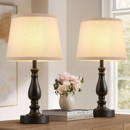 EJIAXIN Lamps for Bedrooms Set of 2, Brushed Nickel Bedside Lamps with USB C+A Ports,Dimmable Nightstand Lamps with Fabric Lampshade, Touch Table Lamp for Living Room Bedroom Office, Bulbs Included