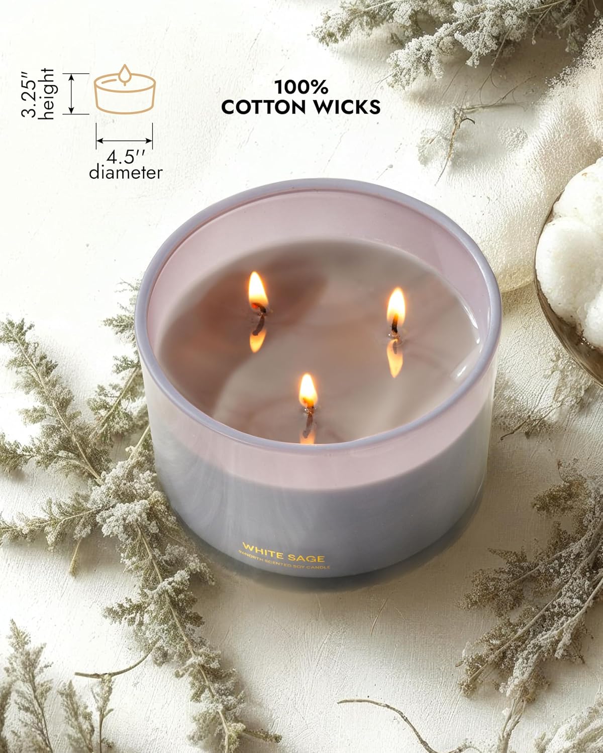 96NORTH Luxury Vanilla Soy Candles | Large 3 Wick Jar Candle | Up to 50 Hours Burning Time | 100% Natural Soy Wax | Relaxing Aromatherapy Aesthetic Candle | Housewarming Gift for Men and Women