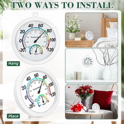 Weewooday 3 Pcs Indoor Outdoor Thermometer 2 in 1 Mini Home Temperature Humidity Hygrometer Monitor Gauge for Home Offices Wall(Silver,2.2 Inch)