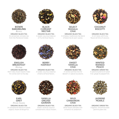 Teabloom Exceptional Organic & Kosher Certified Loose Leaf Tea Chest, World's Largest Tea Collection with 24 Varieties of Black, Green, White, Oolong, and Herbal Teas