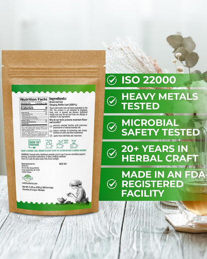 100 Bags Nettle Leaf Tea Dried Stinging Nettle Herb (Urtica Dioica) - 100 Count 1.5g Tea Bags Herb Hojas De Ortiga