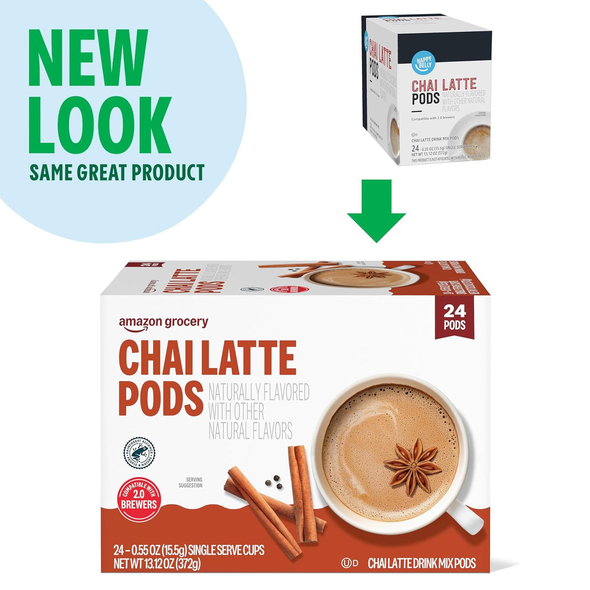 Amazon Brand - Happy Belly Tea Pods Compatible with 2.0 K-Cup Brewers, Chai Latte, 24 Count (Previously Solimo)
