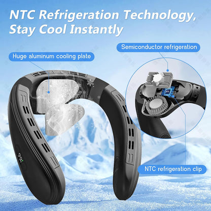 Neck Air Conditioner Fans That Blow Cold Air Cooling Device Wearable Fan, 5200mAh Battery Operated, Black