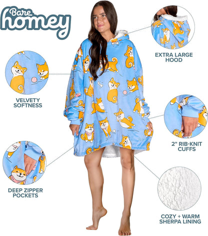 Bare Home Wearable Blanket Hoodie - Soft Plush Sherpa - Warm and Cozy - Oversized Wearable Blanket