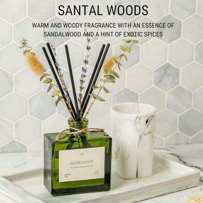 Craft & Kin Premium Santal Woods Reed Diffuser with Dried Flowers – 5 oz Essential Oil Diffuser for Home & Bathroom – Long-Lasting Fragrance Diffuser Sticks – Room Decor Air Freshener