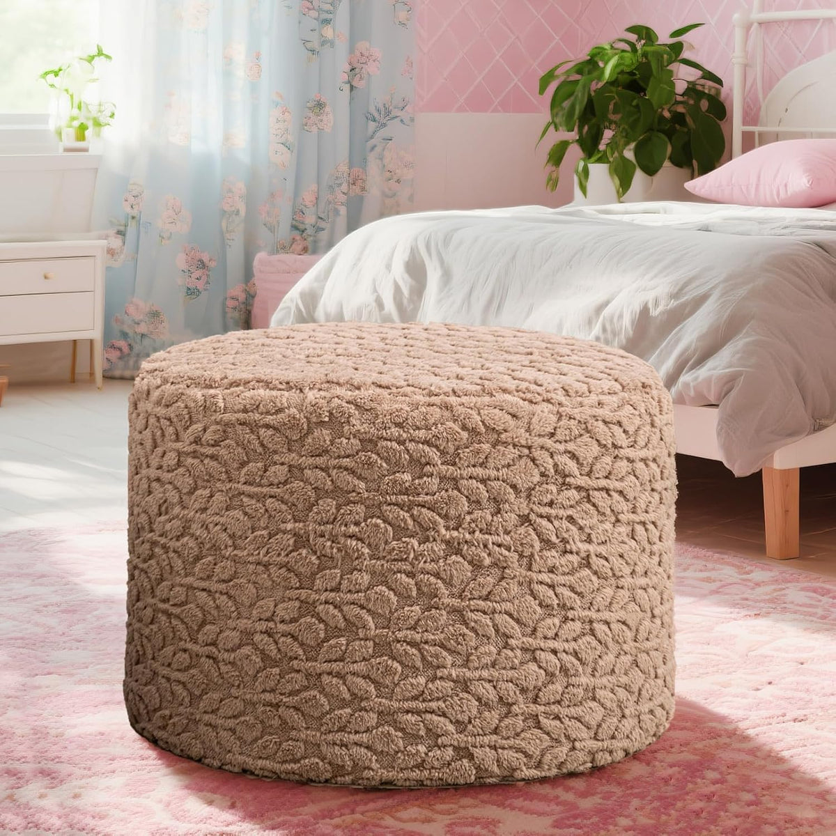 Round Pouf Ottoman Foot Stool 20x14In Ottoman Footrest for Couch Sofa Green