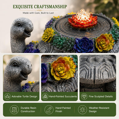 Turtle Tabletop Waterfall Fountain with LED Lights – 11″ Desktop Home Office Decor, Quiet Indoor Water Feature Humidifier, Feng Shui Lucky Turtle Gift