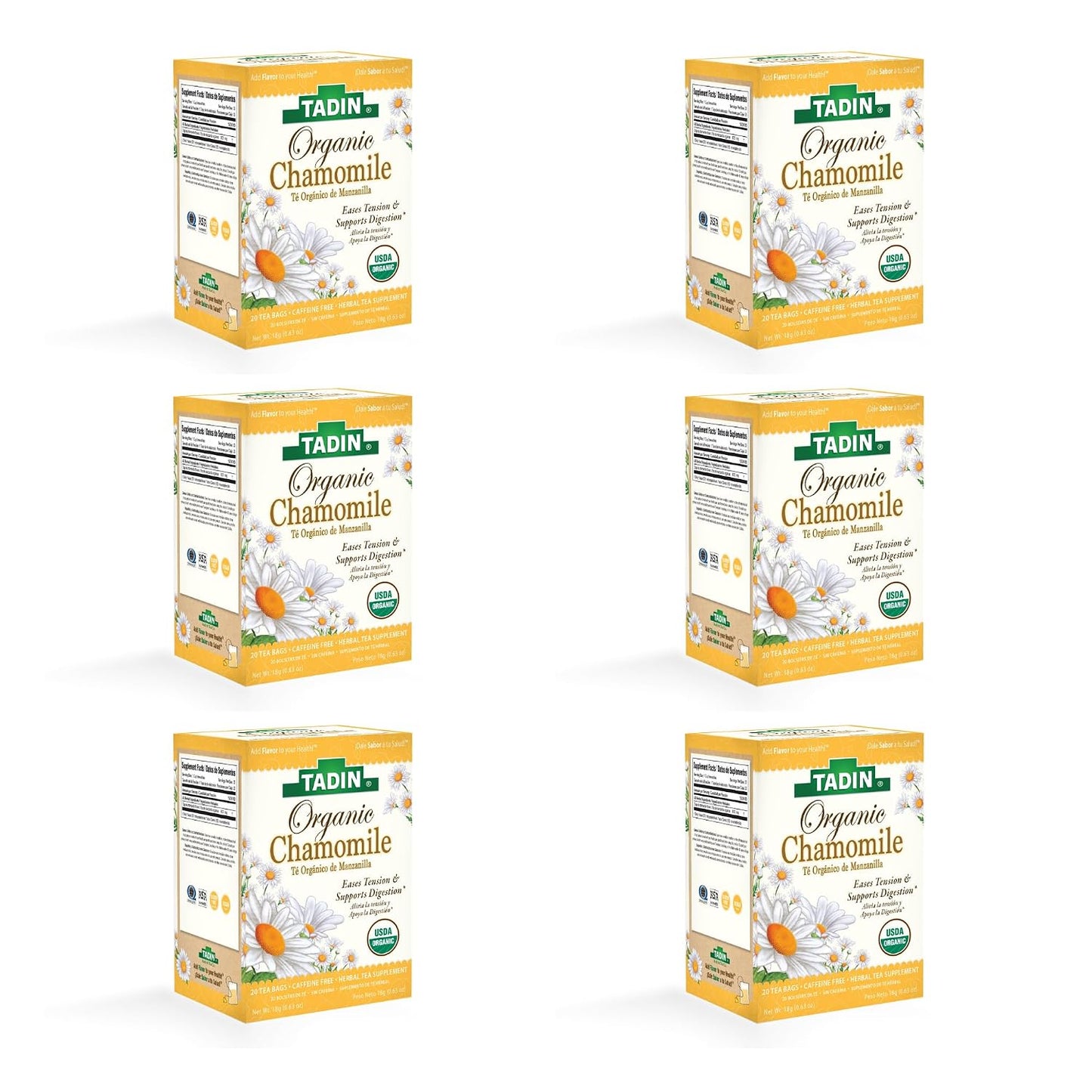 Tadin Organic Chamomile Lavender Tea, Caffeine Free Herbal Tea to Promote Serenity, 20 Tea Bags Per Box, Pack of 6