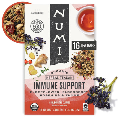 Numi Organic Immune Support Tea, 16 Herbal Tea Bags, Caffeine Free
