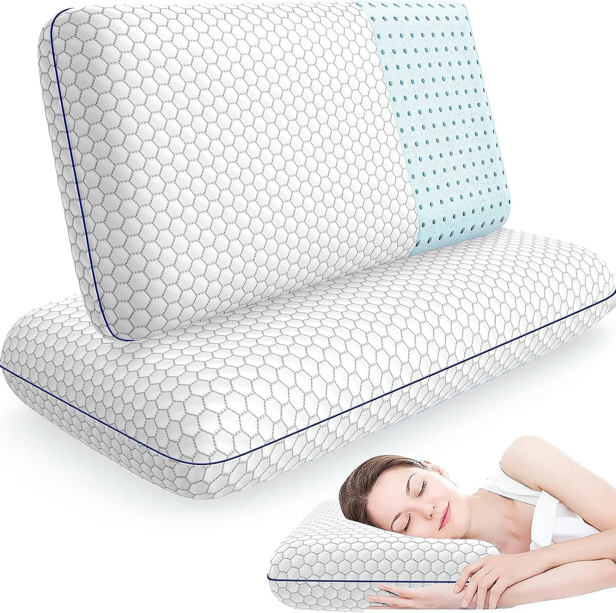 CushyOasis Memory Foam Pillows for Sleeping, Firm Bed Pillow, Standard Size