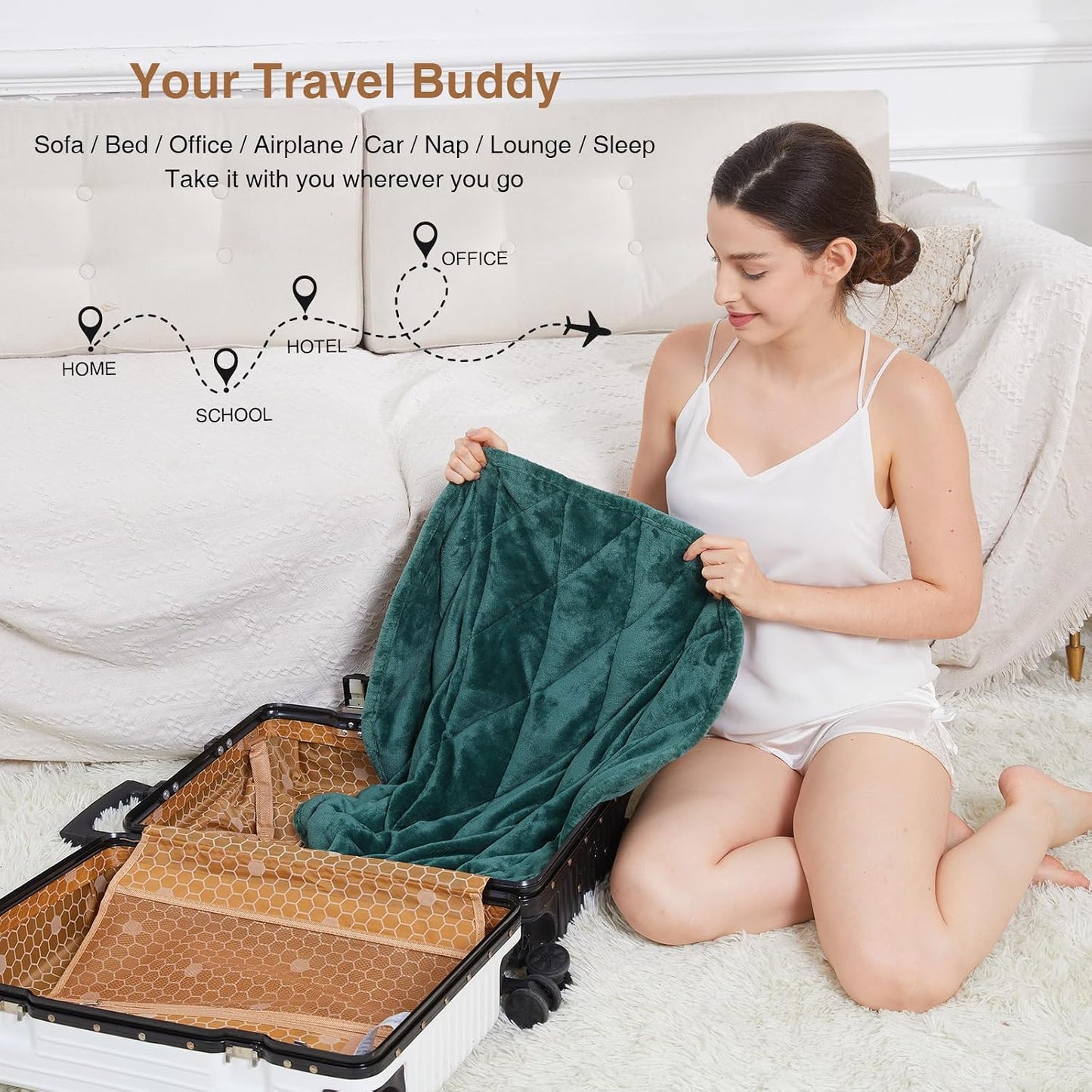 Alomidds Weighted Lap Blanket 7lbs, Cozy Breathable Flannel Weighted Lap Pad for Adults, Small Weighted Blanket for Travel, Couch, Green, 29" x 24"