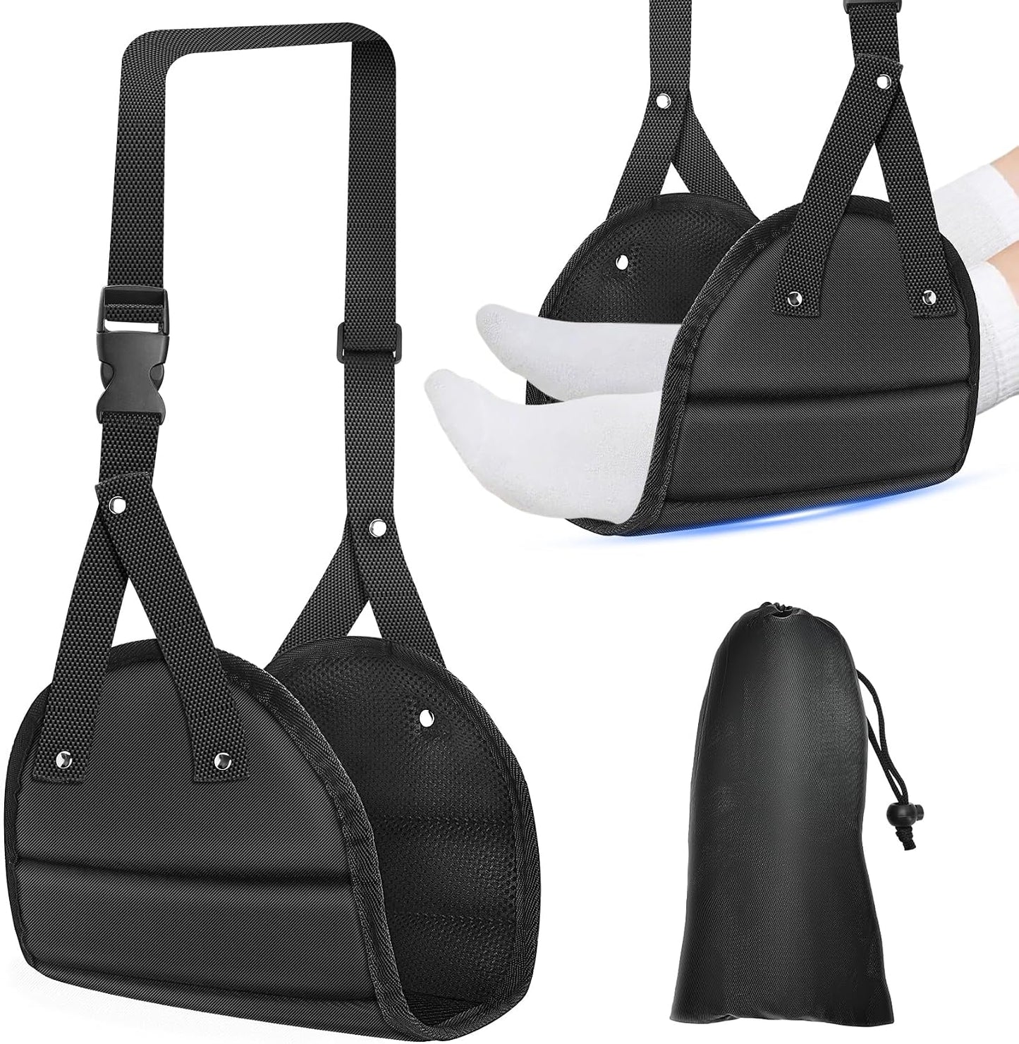 Travel Essentials for Women Men, 1 Pack Black Airplane Footrest Leg Foot Hammock Rest Travel Luggage Accessories Gadgets Under Desk Flying Long Fight Trip Seat Organizer Must Haves Gifts Kids Needs