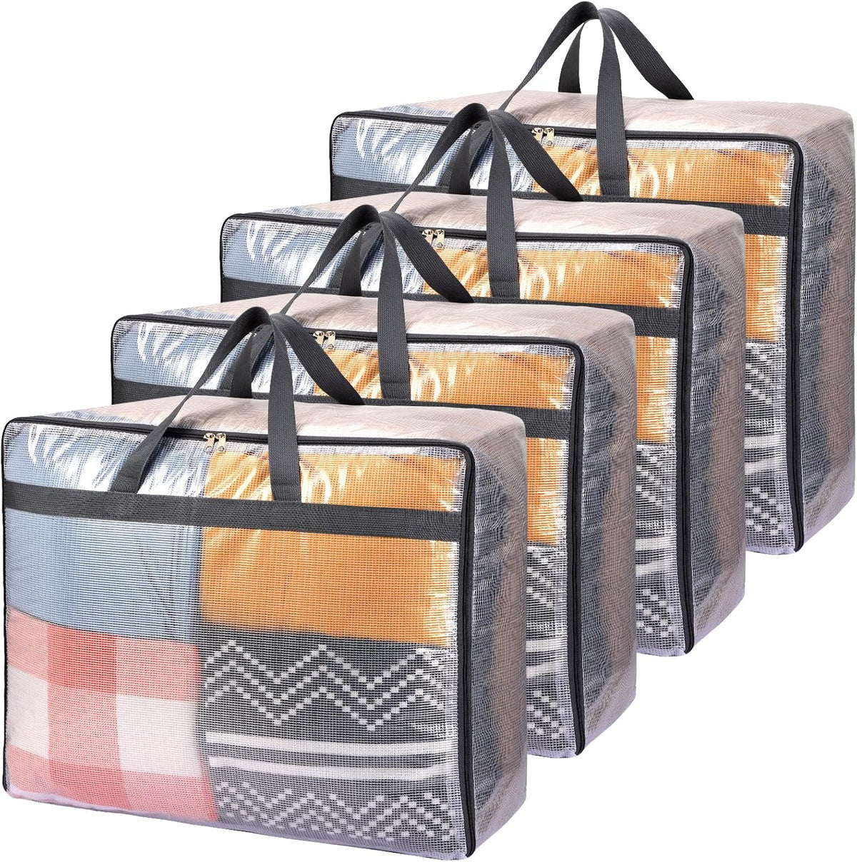 Fixwal Storage Bags 4 Pack 75L XL Mesh Clear for Blankets Clothes Comforter